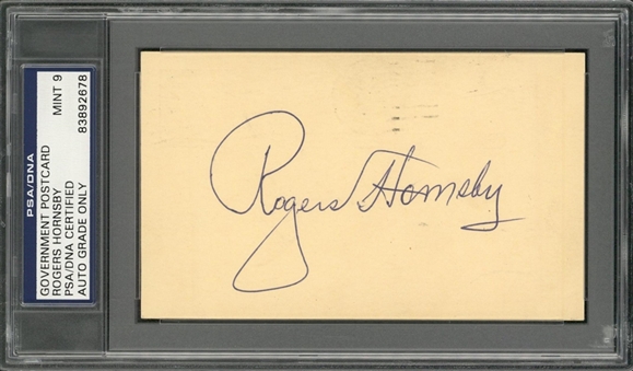 1956 Rogers Hornsby Signed Government Postcard (PSA MINT 9)